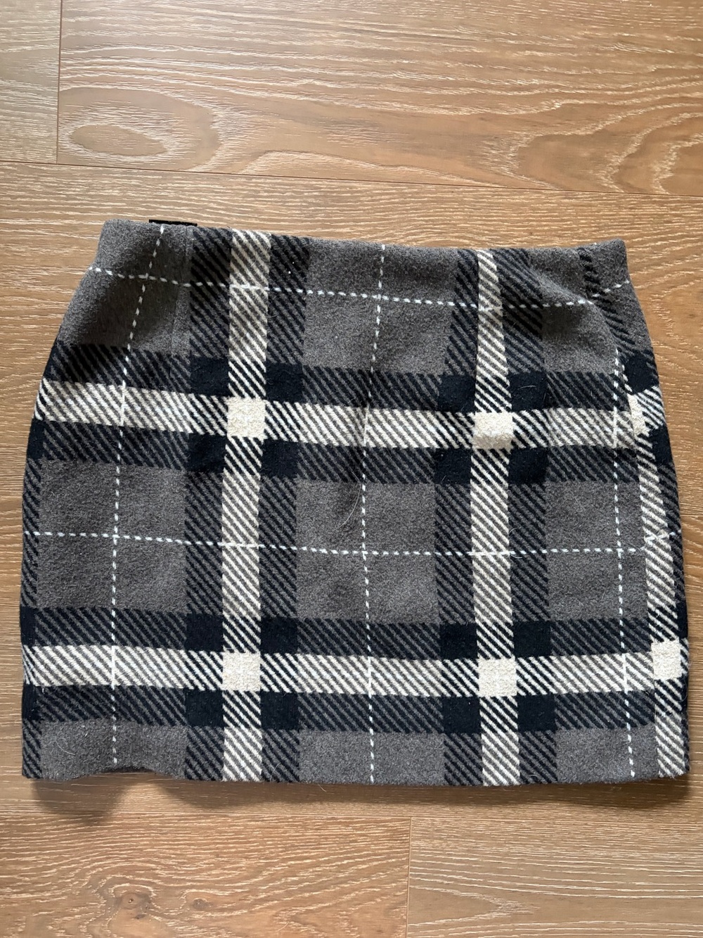 Wool-Like Plaid Mini Skirt in Brown, Beige, and Black